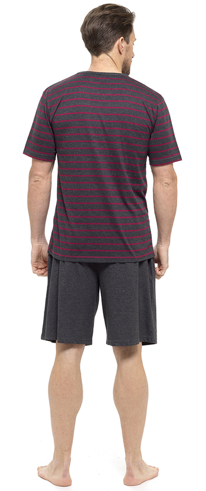 Mens short pyjama set Men's Short Pajamas. Staying cool at night is a breeze with men's short pajamas. Tossing and turning from overheating and sweating through the sheets becomes a thing of the past when he tries on his new light and airy short pajamas for men.